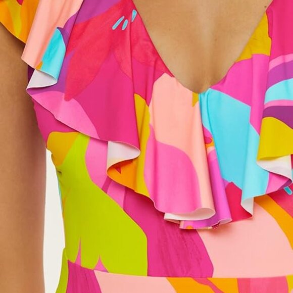 NWT Trina Turk Women's Lilleth Ruffle One Piece Swimsuit - Picture 3 of 9